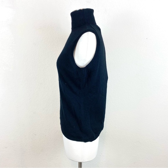 Cashmere Cut Off Sleeves Turtleneck Black Sweater - Picture 2 of 8